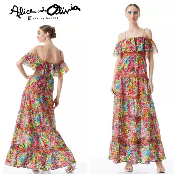Alice + Olivia Dresses & Skirts - Alice + Olivia Kia Eyelet Cold Shoulder Maxi Dress